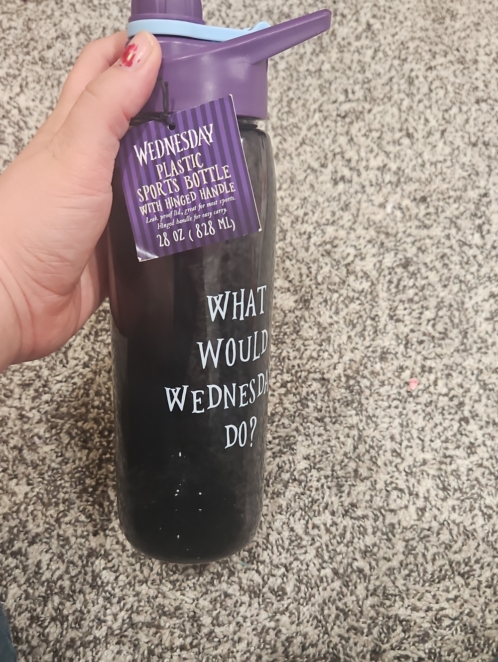 Wednesday Plastic Sports Bottle - Purple and Black